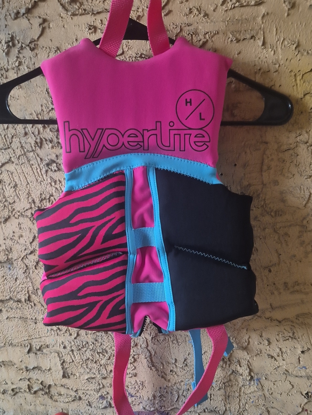 Kids' Pink & Black Zebra Swim Vest with Blue Trim